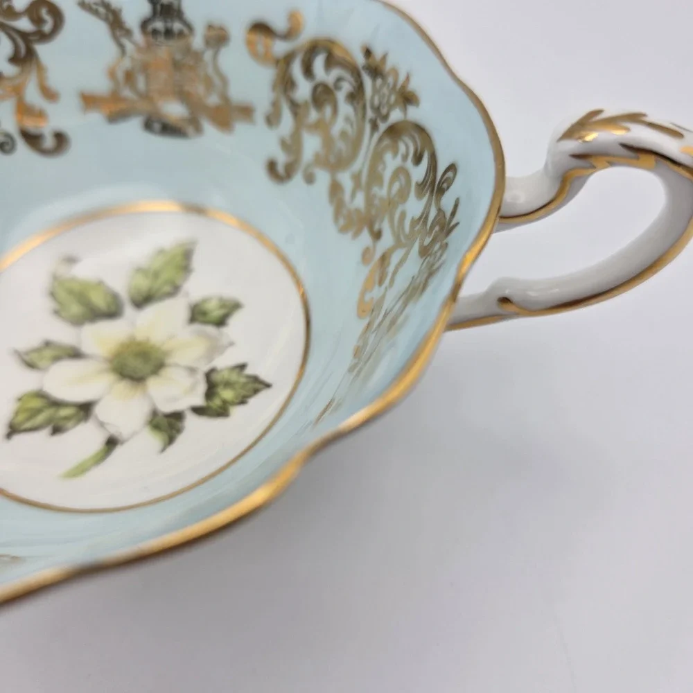 Paragon Pale Blue & Gold Gilt Dogwood 1958 Commemorative Teacup & Saucer